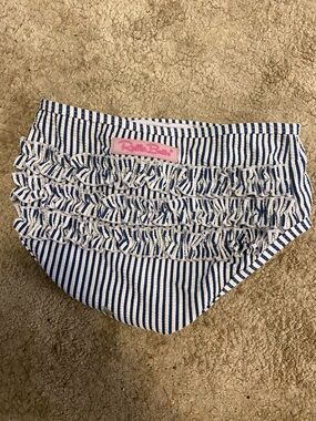 Ruffle Butts Navy Blue & White Striped Girls swim bottom